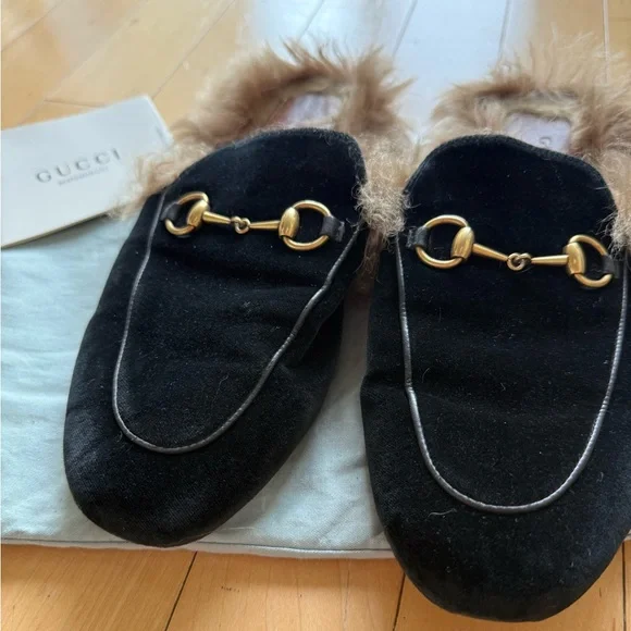 Gucci Black and Brown Fur Loafers - Picture 5 of 6